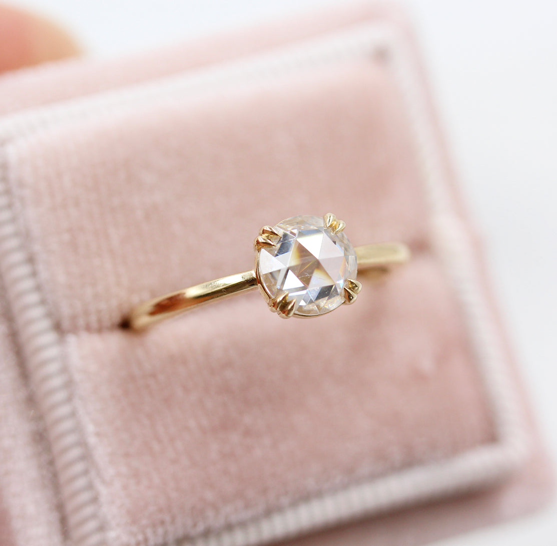 1.0 CT Rose Cut Round Moissanite Diamond Solitaire Engagement Ring