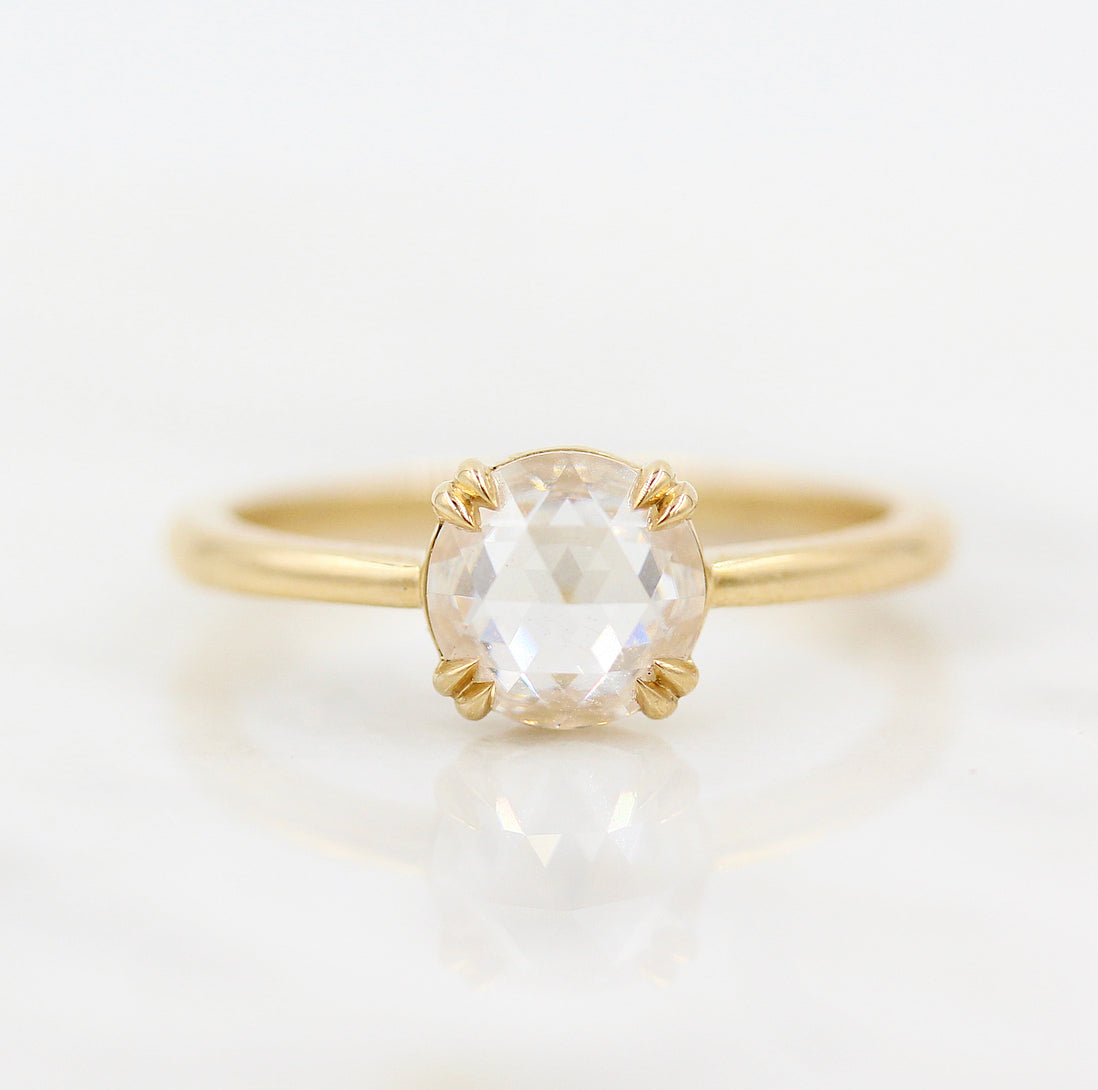 1.0 CT Rose Cut Round Moissanite Diamond Solitaire Engagement Ring