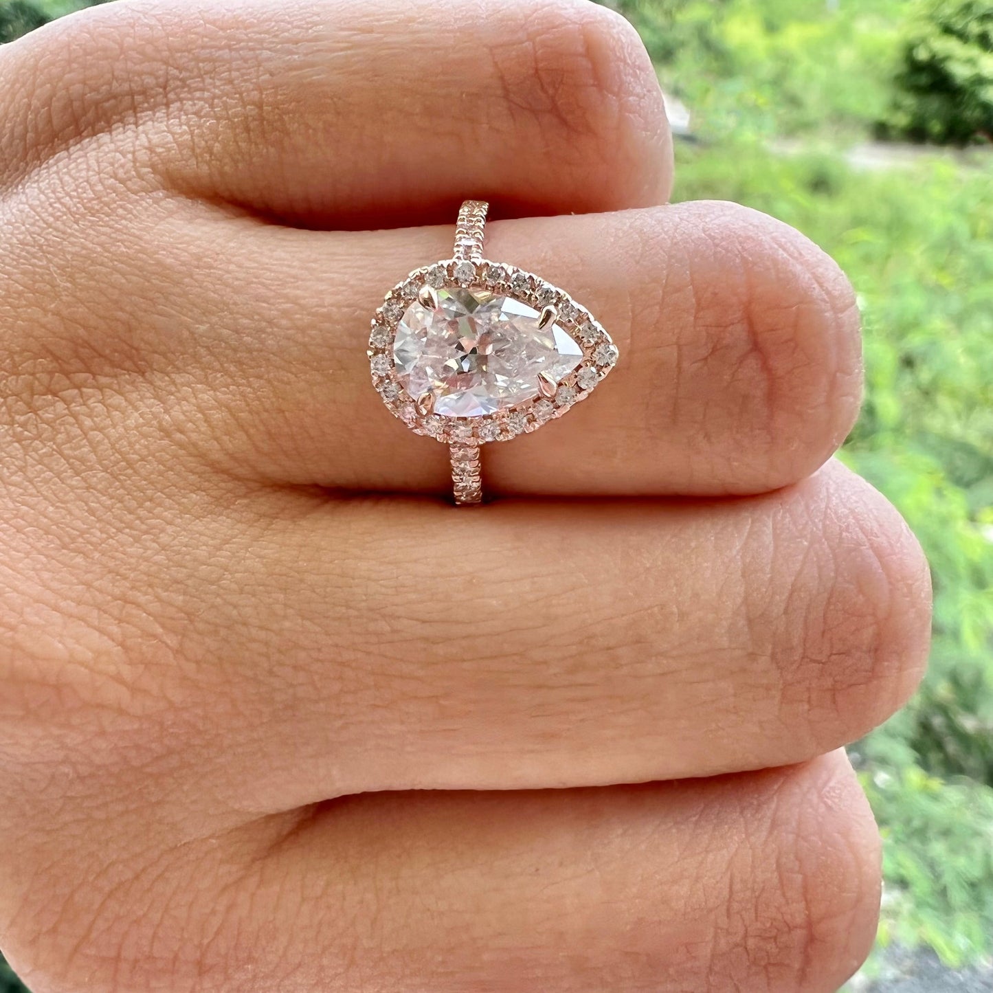 2.1 CT Pear Moissanite Diamond Halo Engagement Ring