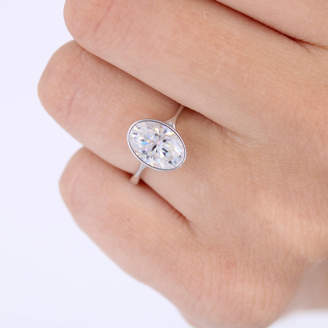 2.0-3.75 CT Oval Moissanite Diamond Bezel Solitaire Engagement Ring