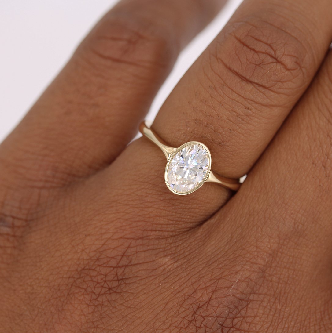 2.0 CT Oval Moissanite Diamond Bezel Solitaire Engagement Ring