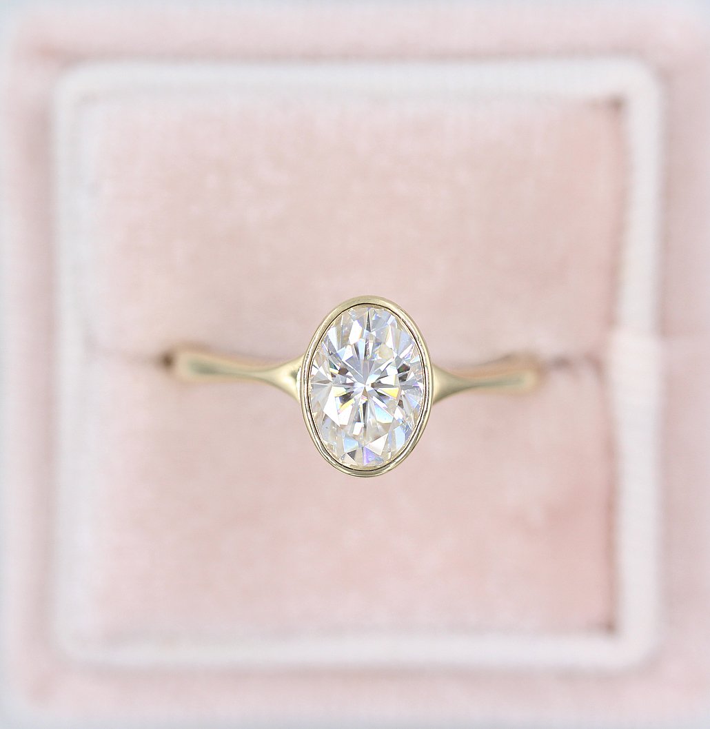 2.0 CT Oval Moissanite Diamond Bezel Solitaire Engagement Ring