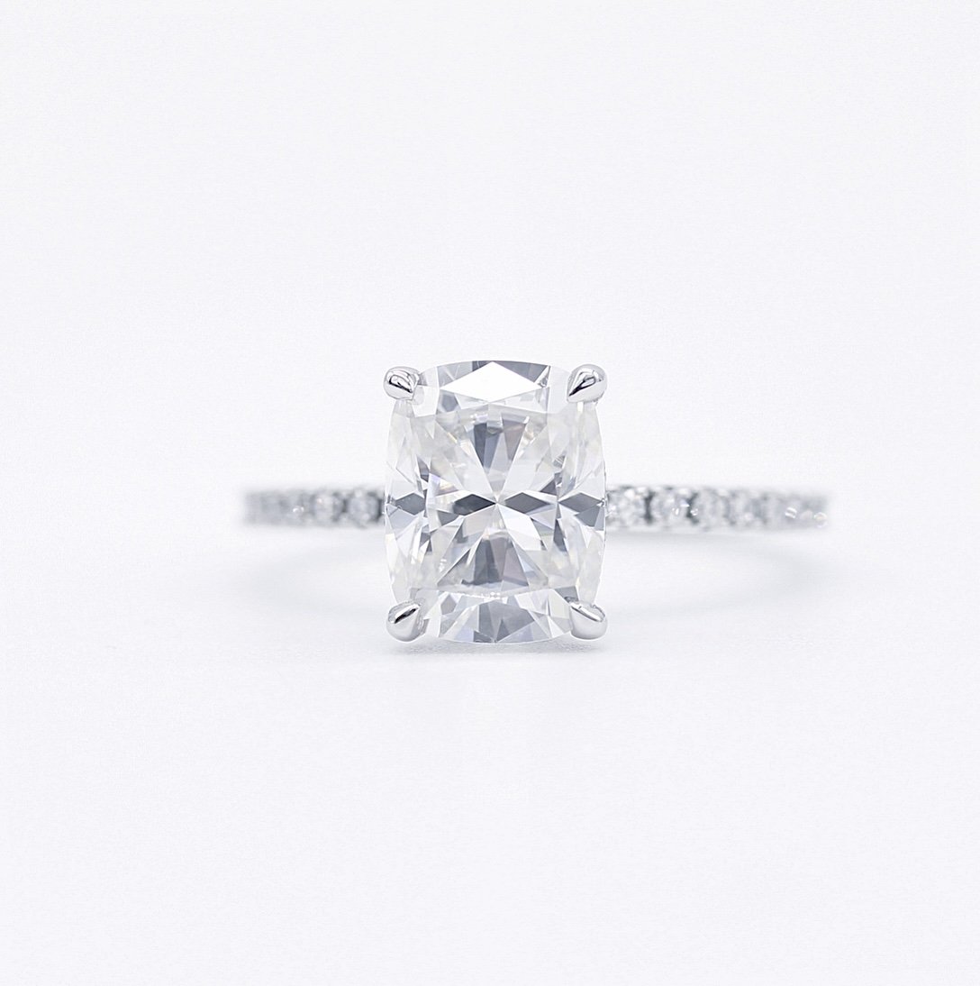 2.01 CT Elongated Cushion Moissanite Diamond Hidden Halo Engagement Ring