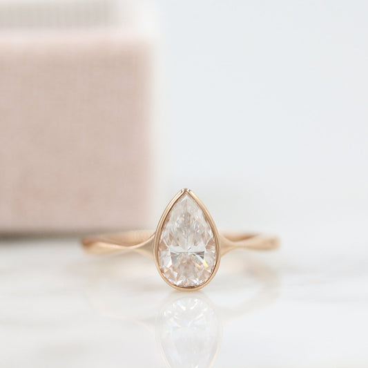 1.33 CT Pear Moissanite Diamond Bezel Solitaire Engagement Ring