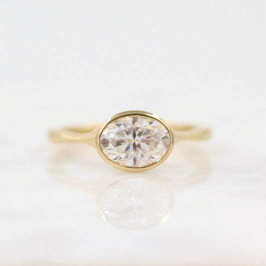 2.0 CT Oval Moissanite Diamond Bezel Solitaire Engagement Ring