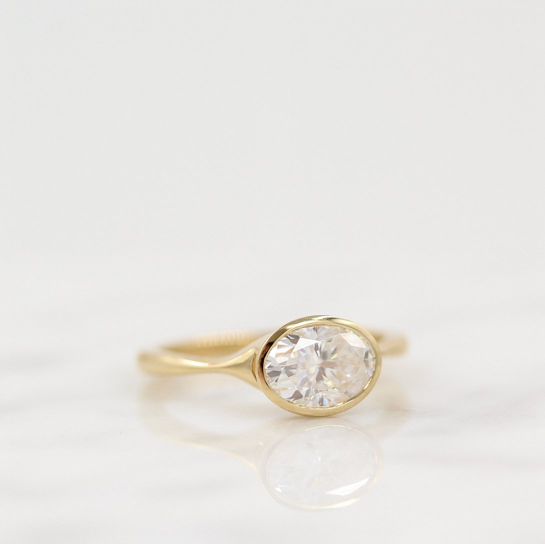 1.0 CT Oval Moissanite Diamond Bezel Solitaire Engagement Ring