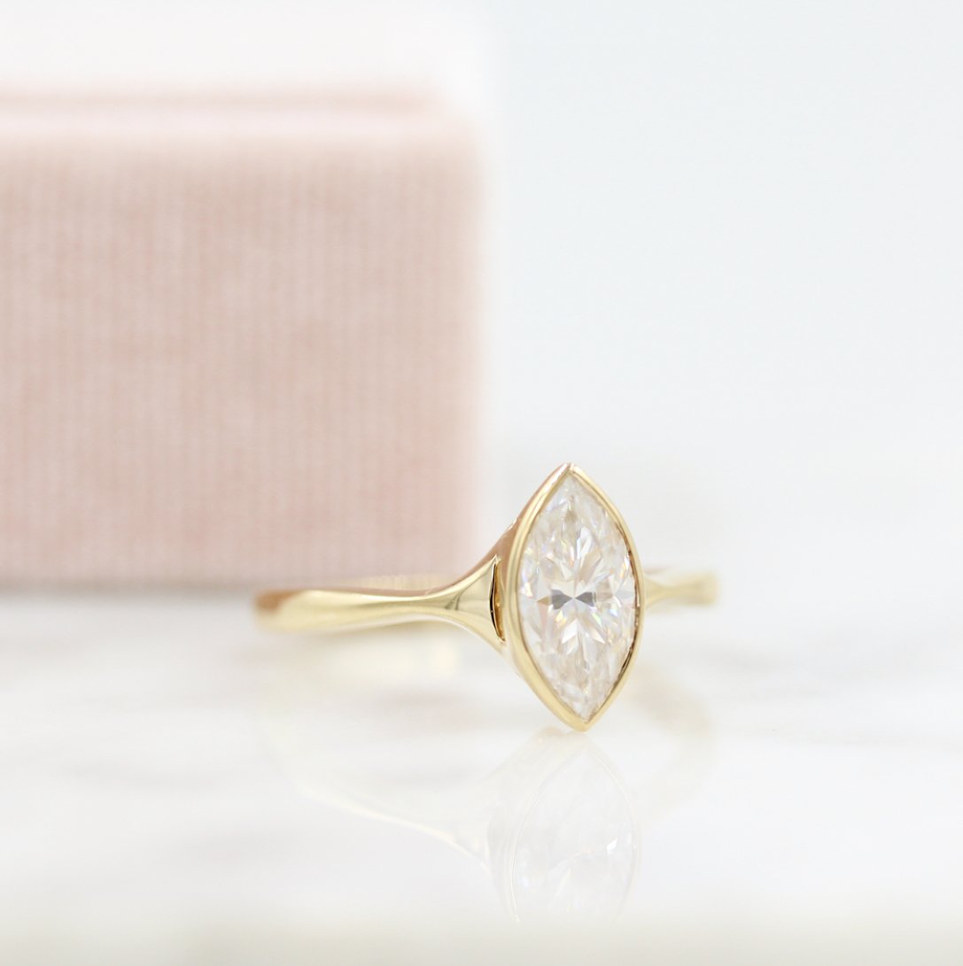 1.0 CT Marquise Moissanite Diamond Bezel Solitaire Engagement Ring