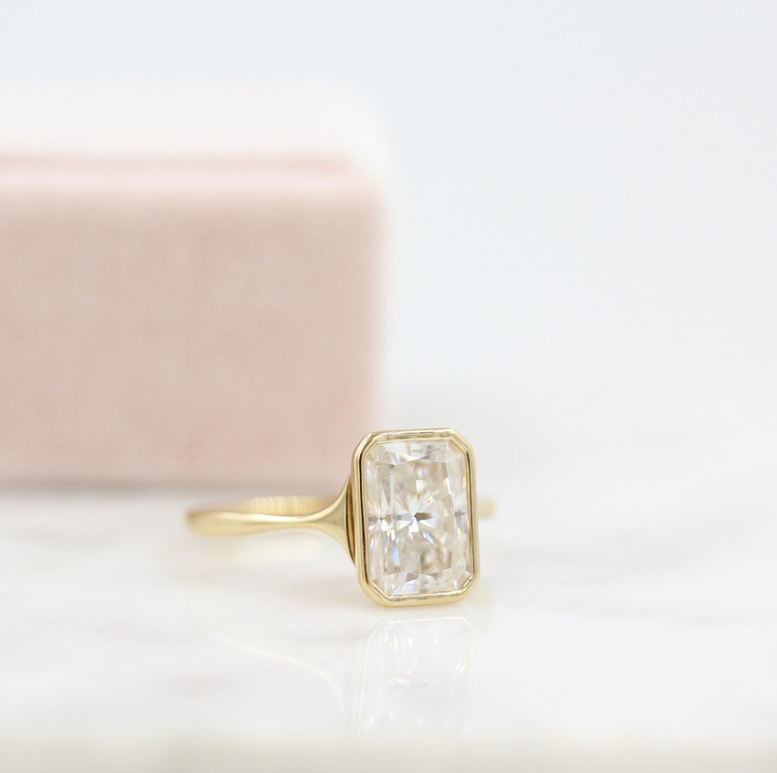 2.43 CT Radiant Moissanite Diamond Bezel Solitaire Engagement Ring