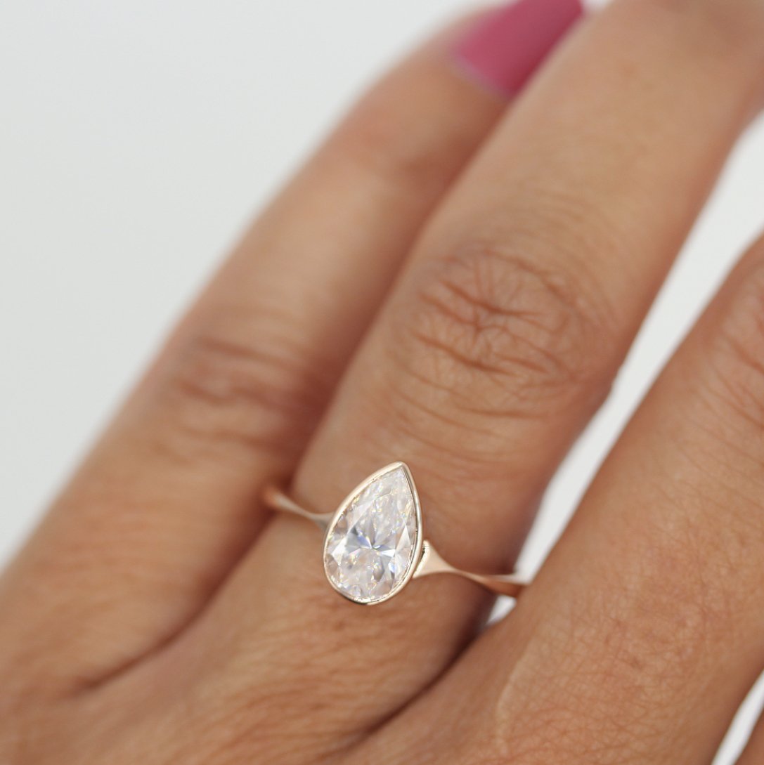 1.33 CT Pear Moissanite Diamond Bezel Solitaire Engagement Ring