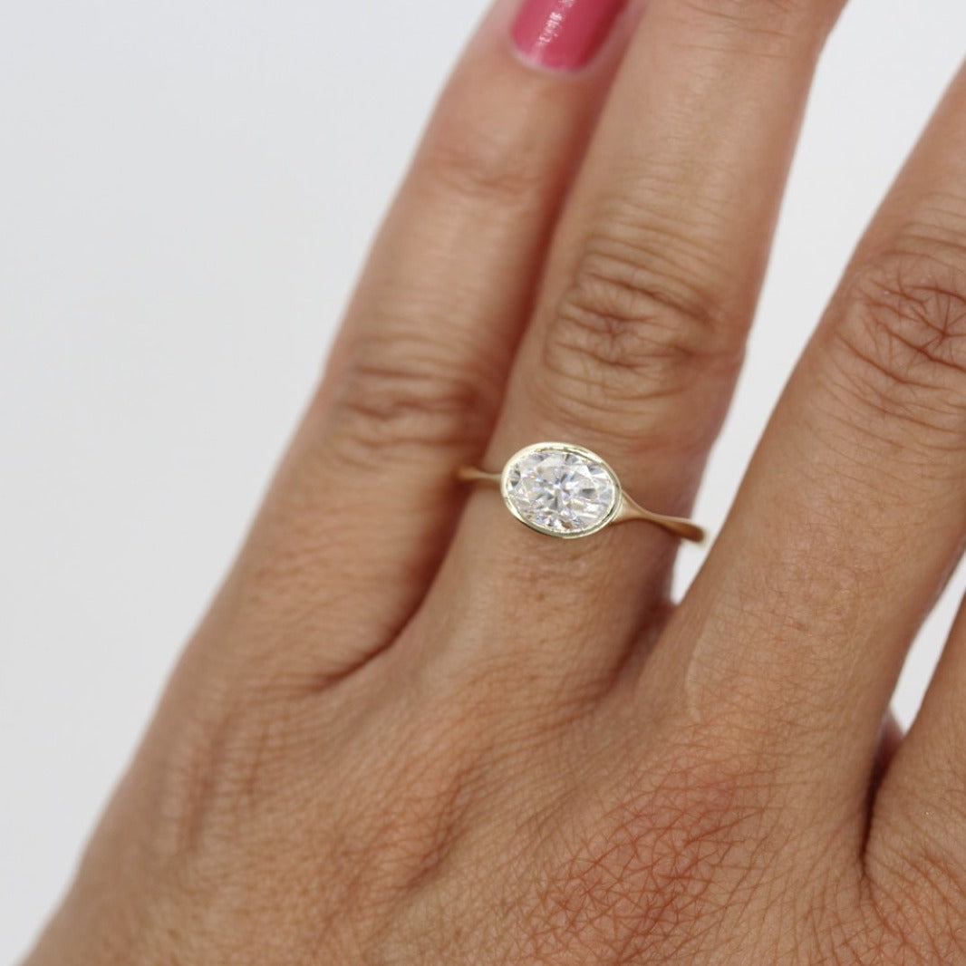 1.0 CT Oval Moissanite Diamond Bezel Solitaire Engagement Ring