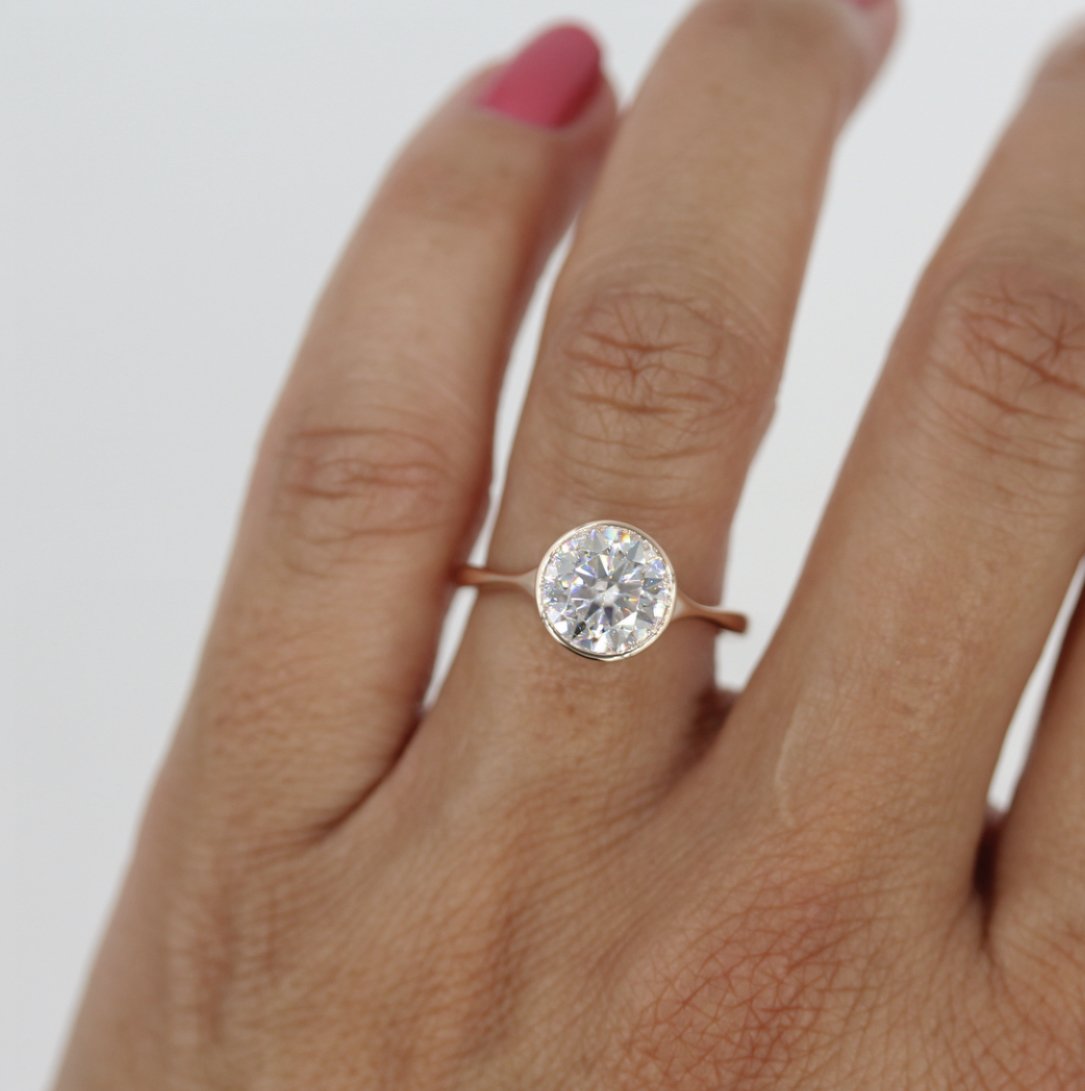 1.80 CT Round Moissanite Diamond Bezel Solitaire Engagement Ring