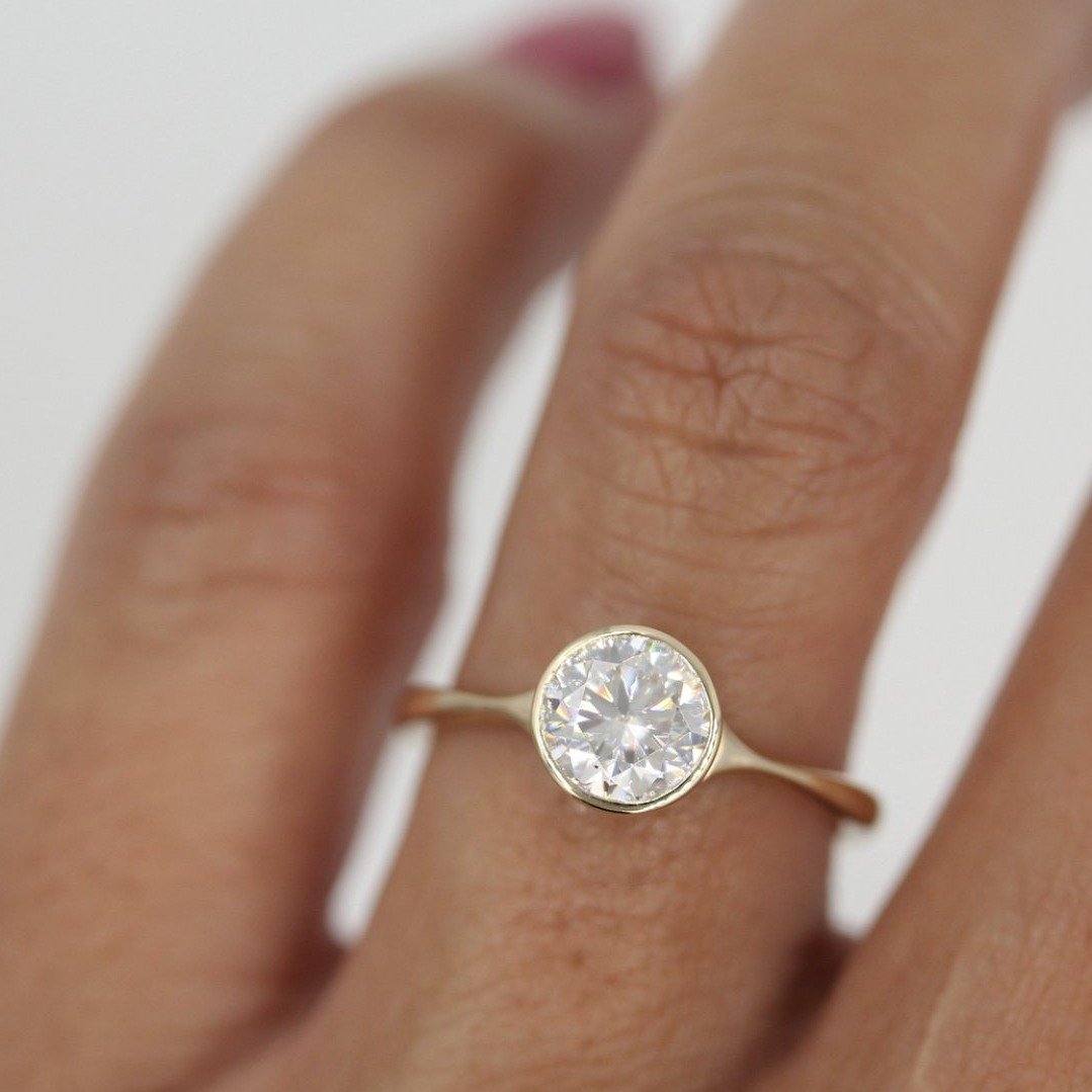 1.80 CT Round Moissanite Diamond Bezel Solitaire Engagement Ring