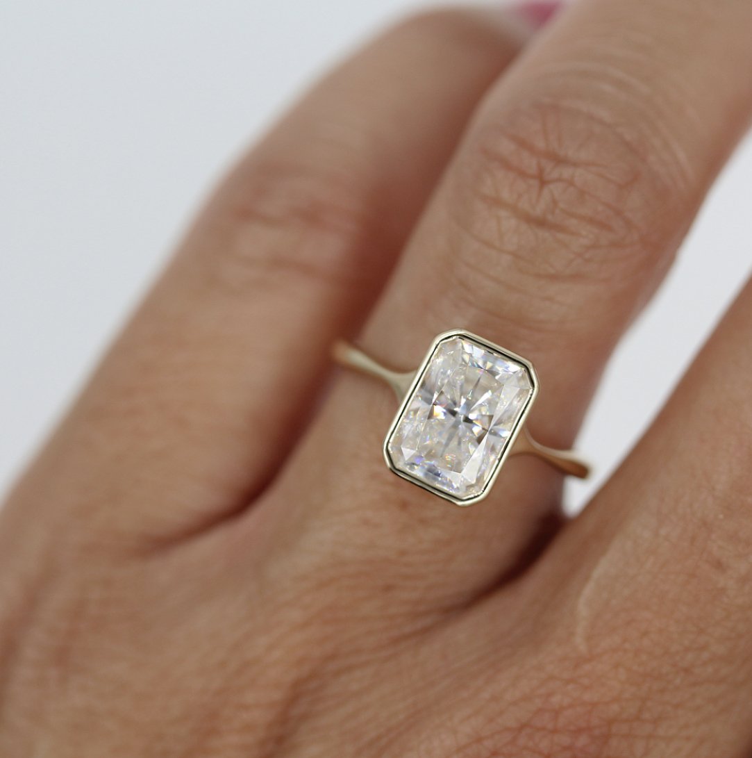 2.43 CT Radiant Moissanite Diamond Bezel Solitaire Engagement Ring