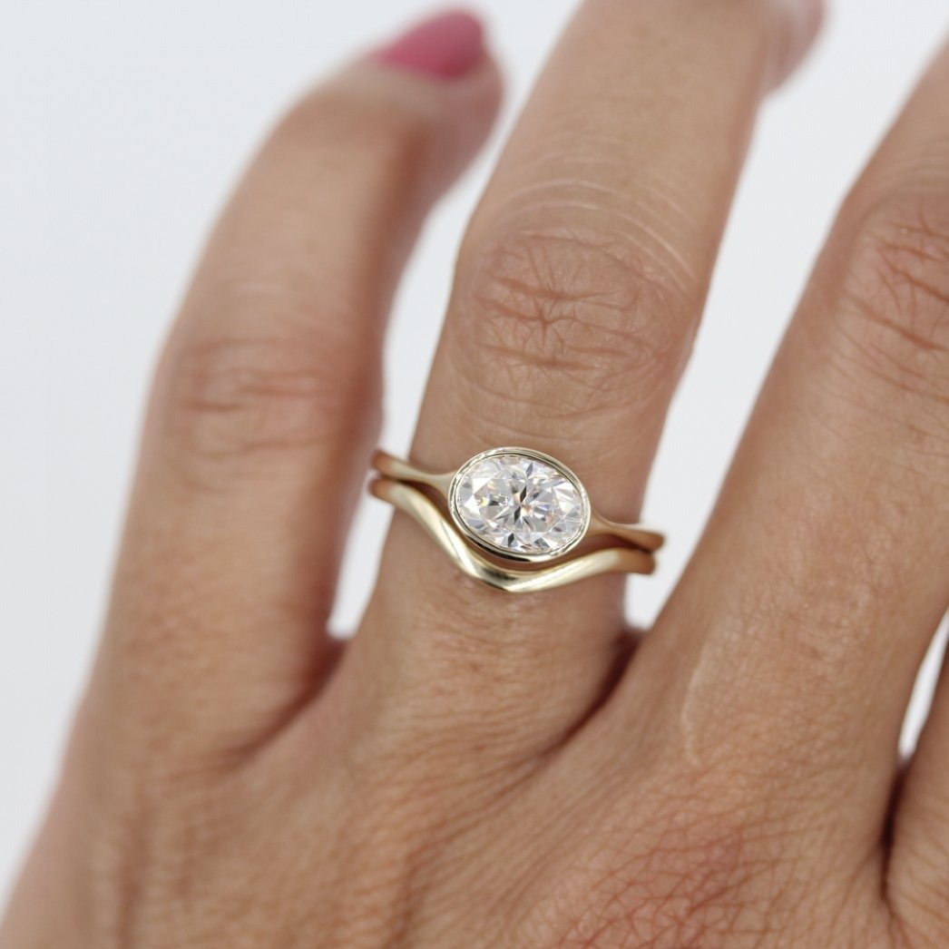 2.0 CT Oval Moissanite Diamond Bezel Solitaire Engagement Ring