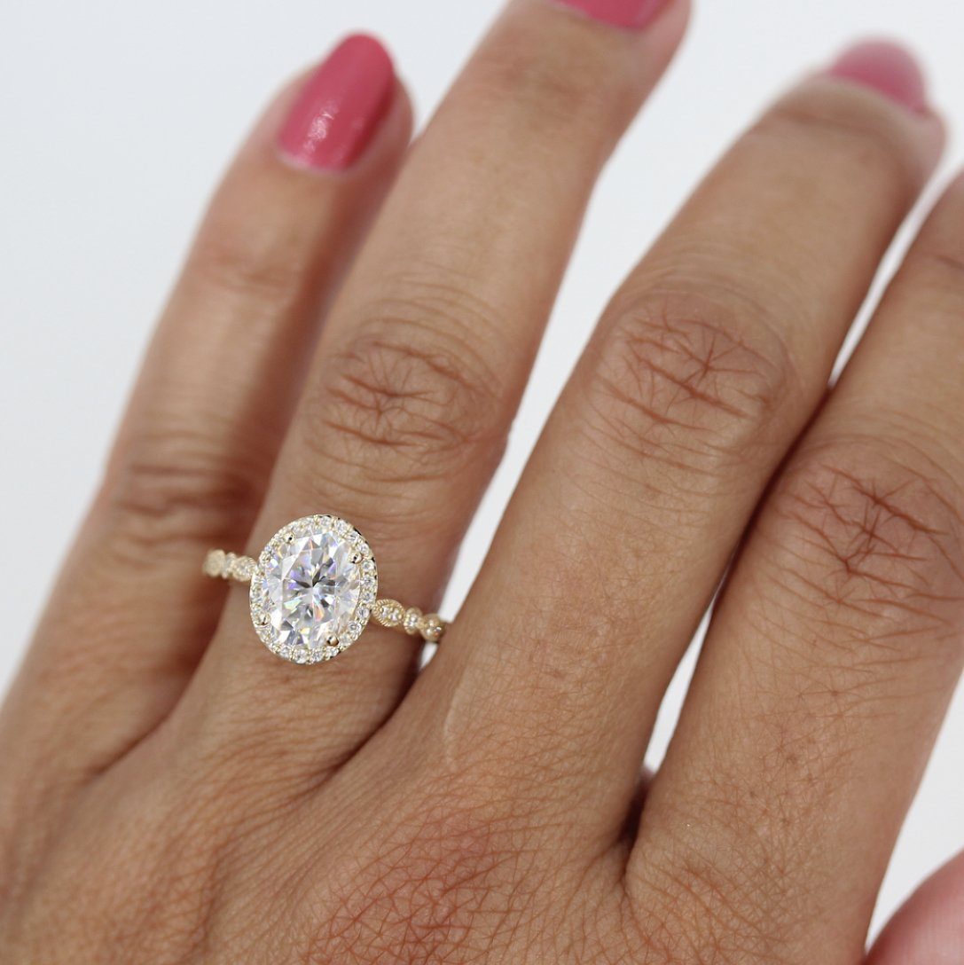 1.91 CT Oval Moissanite Diamond Halo Engagement Ring