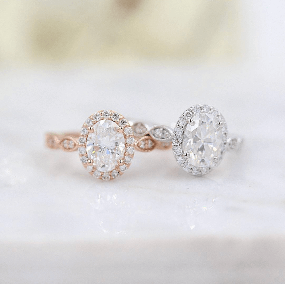 1.33 CT Oval Moissanite Diamond Halo Engagement Ring
