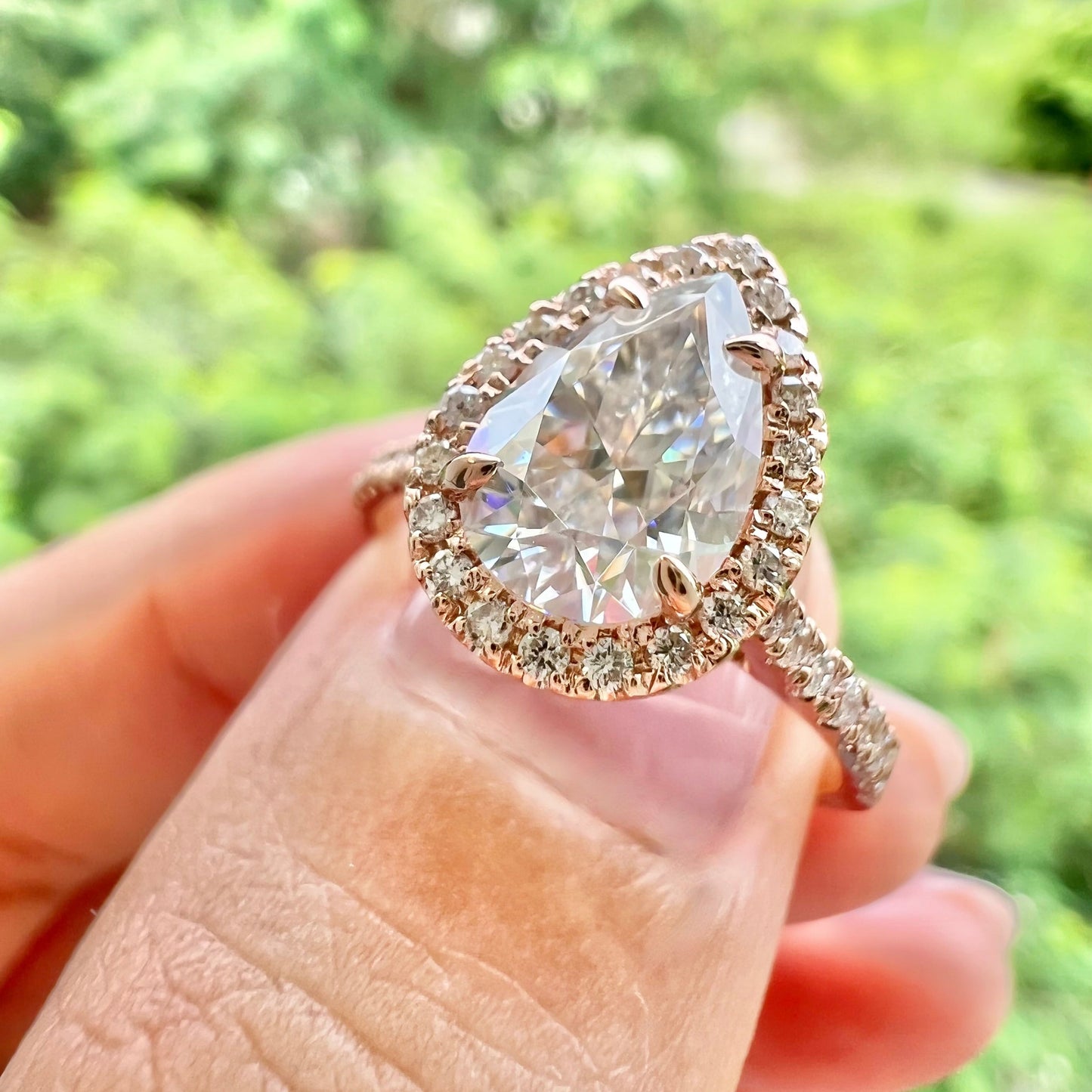2.1 CT Pear Moissanite Diamond Halo Engagement Ring