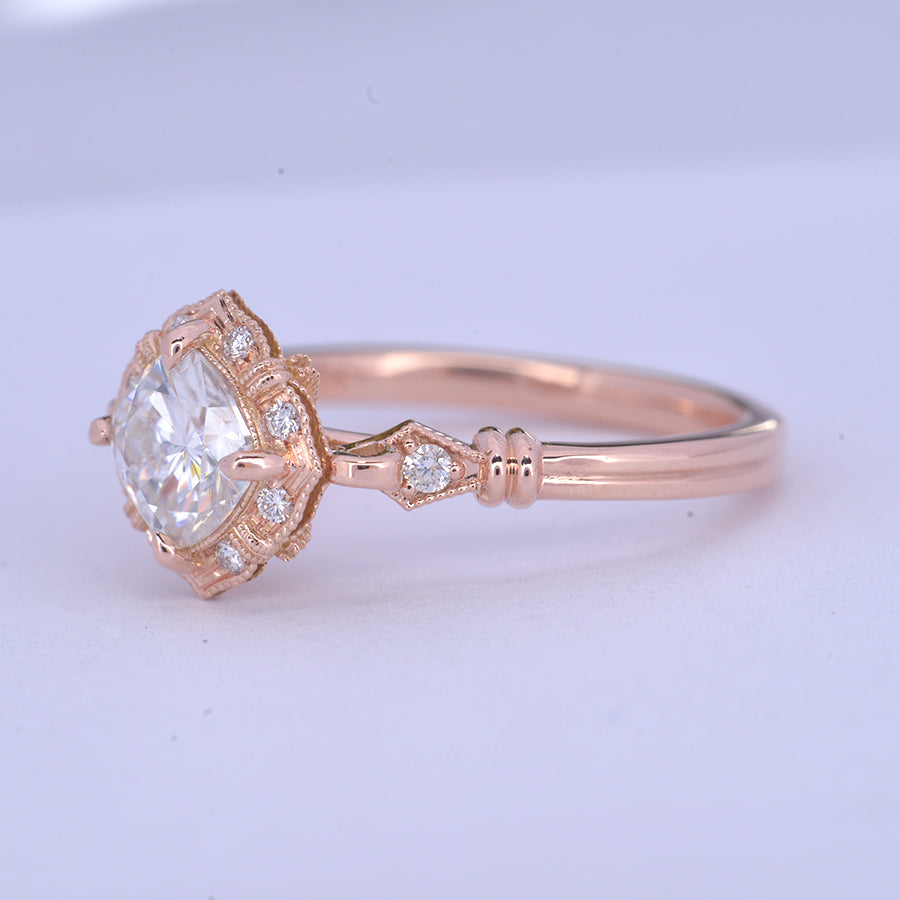 1.0 CT Round Moissanite Diamond Vintage Engagement Ring