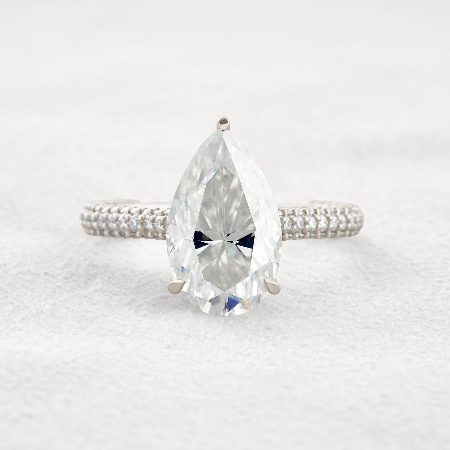 5.37 CT Pear Cut Pave Moissanite Engagement Ring