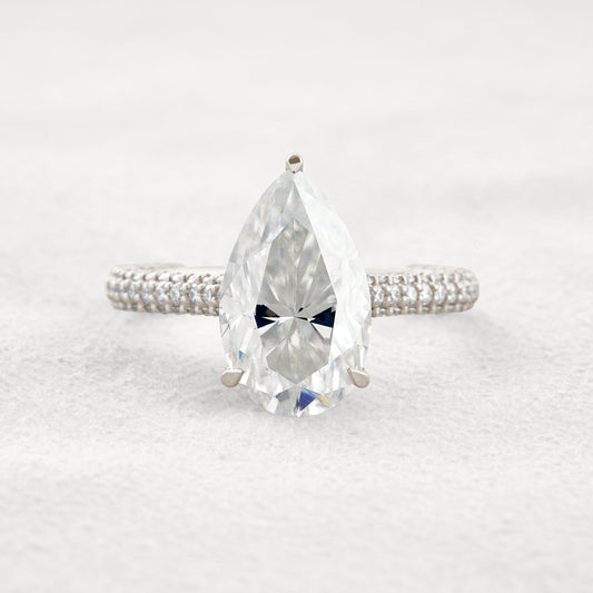 5.37 CT Pear Cut Pave Moissanite Engagement Ring