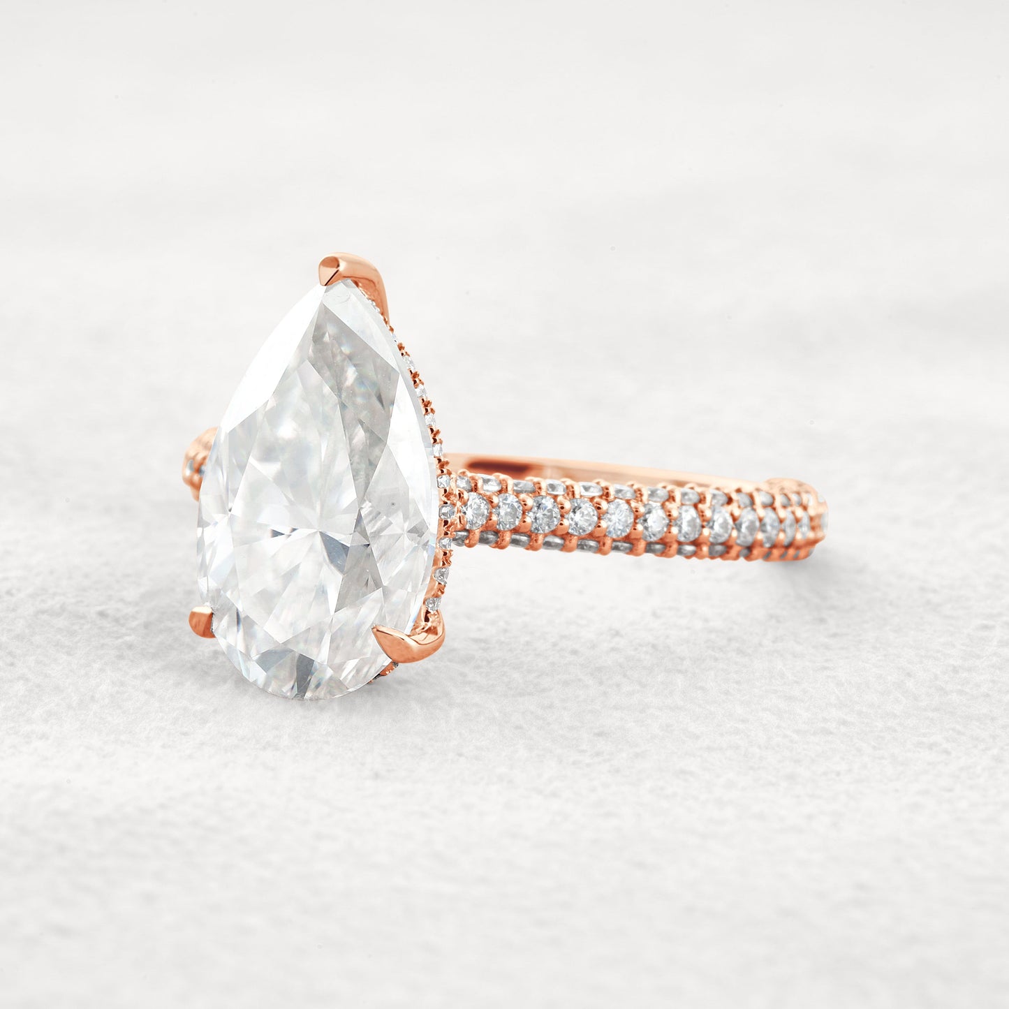 5.37 CT Pear Cut Pave Moissanite Engagement Ring