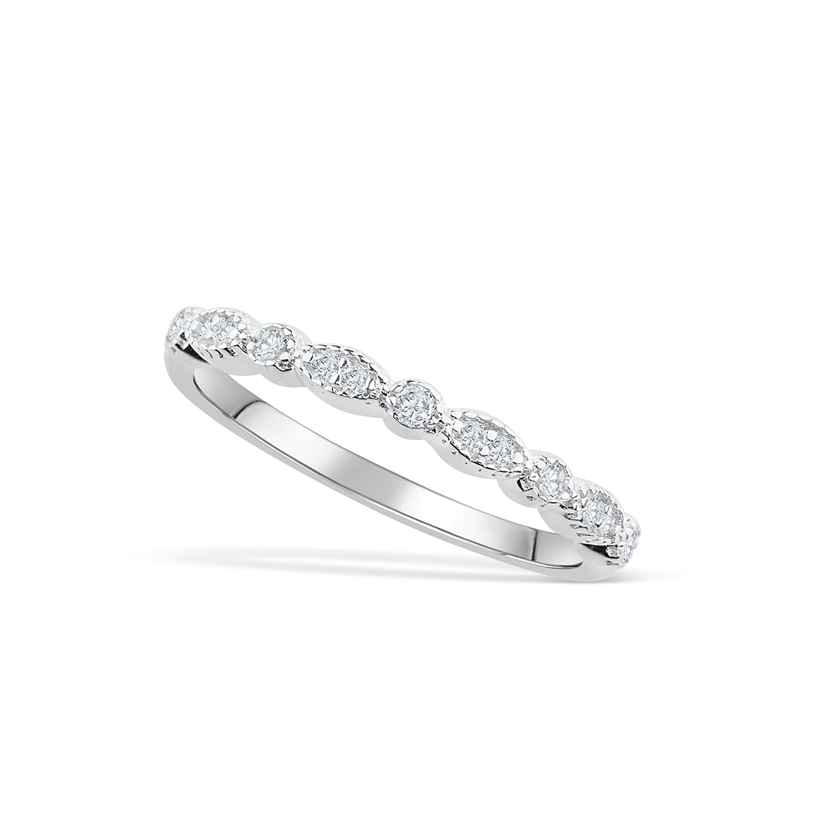 0.16 CT Round Moissanite Diamond Milgrain Wedding Band