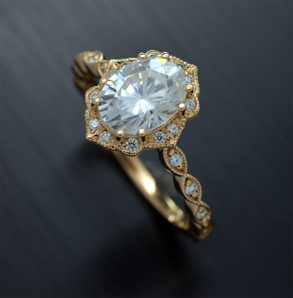 1.33 CT Oval Moissanite Diamond Vintage Engagement Ring