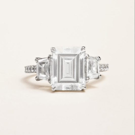 2.1 CT Emerald Cut Three Stone Moissanite Engagement Ring