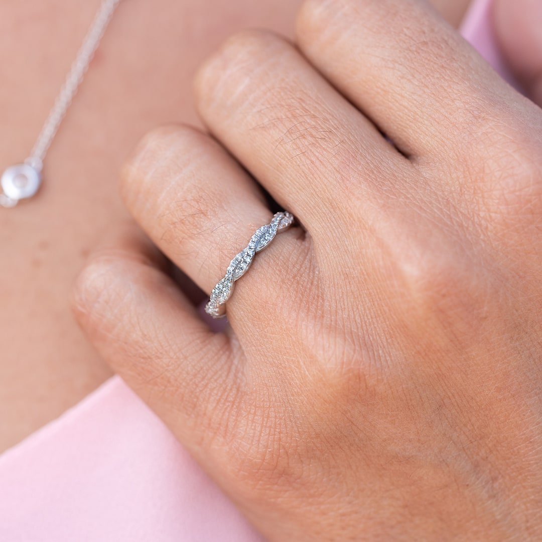 0.34 CT Round Moissanite Diamond Twisted Wedding Band