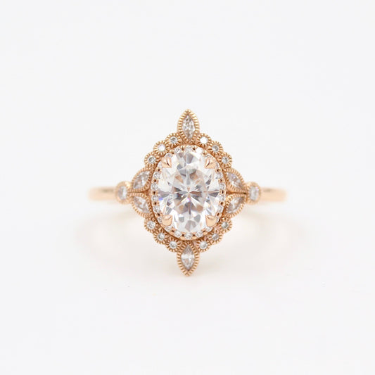 1.33 CT Oval Moissanite Diamond Vintage Engagement Ring
