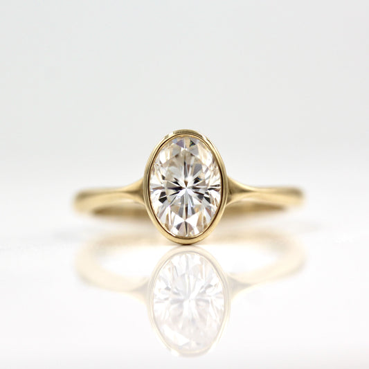 2.0 CT Oval Moissanite Diamond Bezel Solitaire Engagement Ring