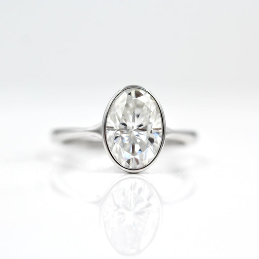 2.0-3.75 CT Oval Moissanite Diamond Bezel Solitaire Engagement Ring