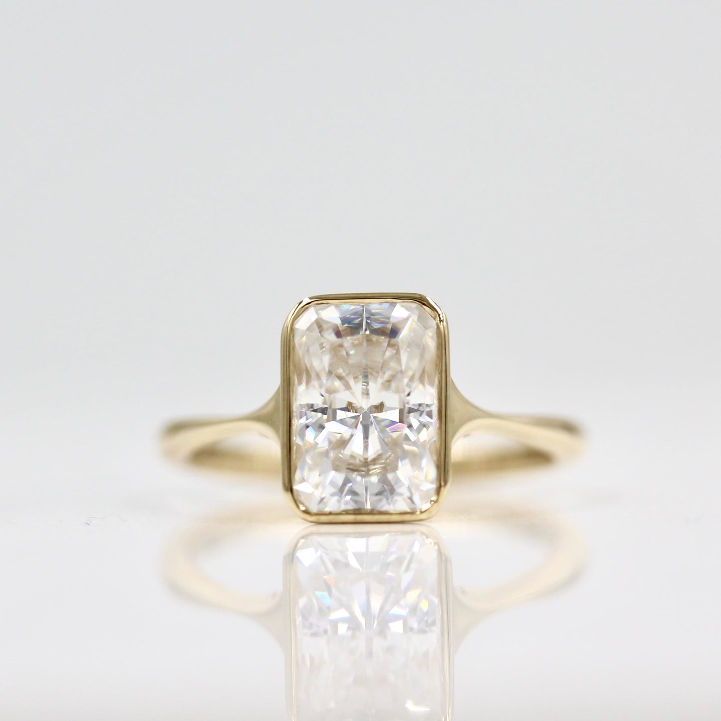 2.43 CT Radiant Moissanite Diamond Bezel Solitaire Engagement Ring