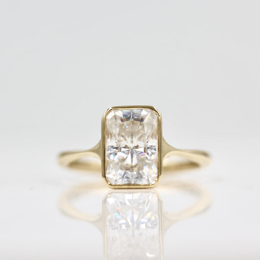 2.43 CT Radiant Moissanite Diamond Bezel Solitaire Engagement Ring