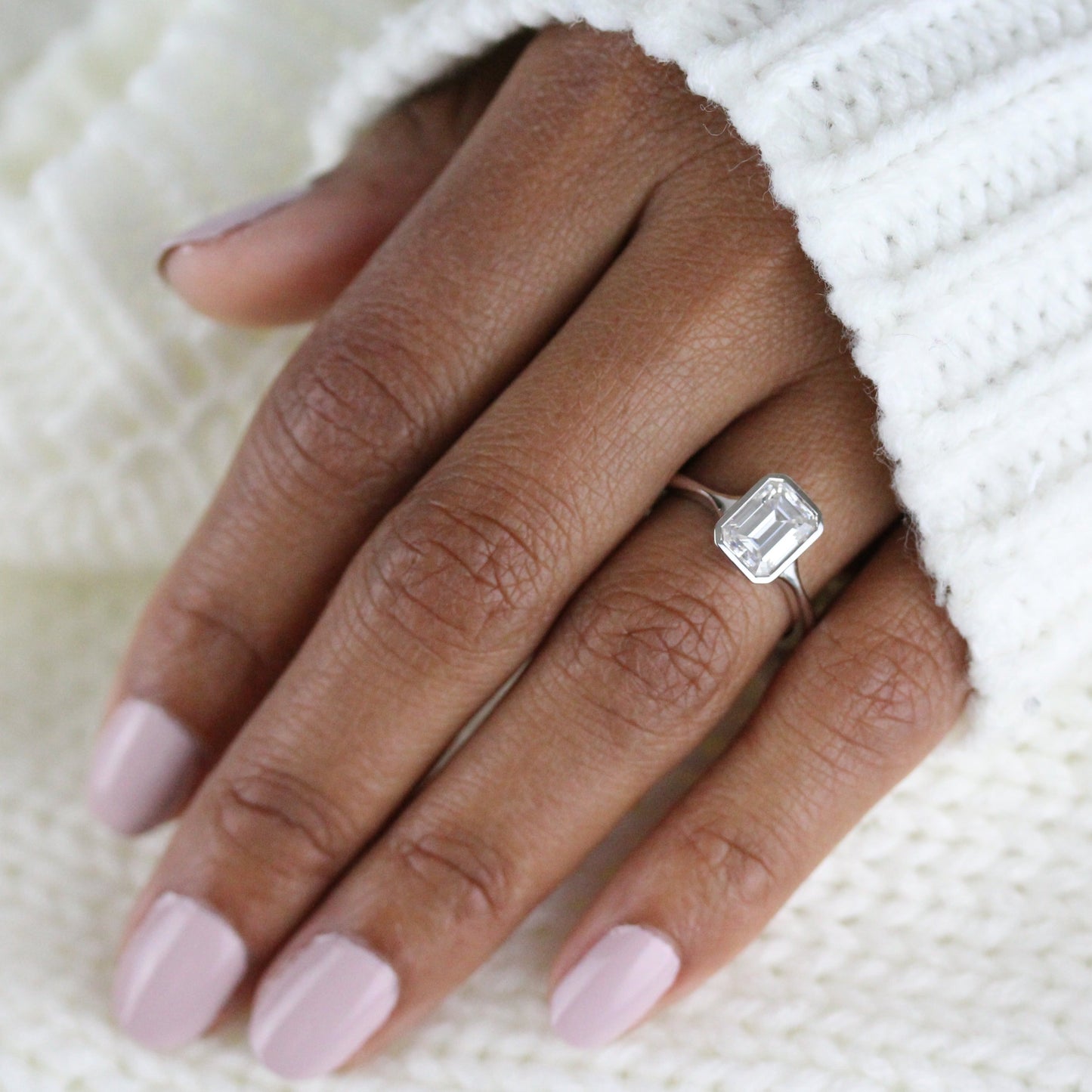 1.55 CT Emerald Moissanite Diamond Bezel Solitaire Engagement Ring