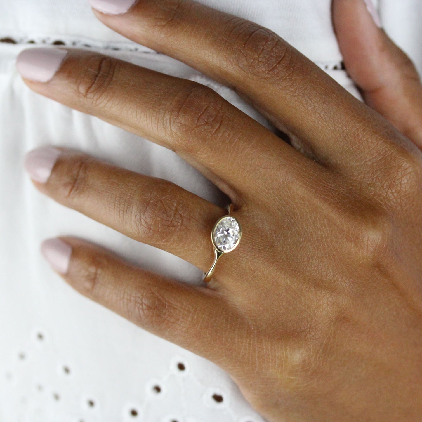 1.0 CT Oval Moissanite Diamond Bezel Solitaire Engagement Ring