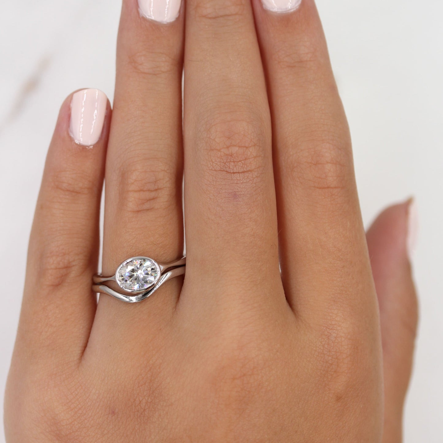 1.0 CT Oval Moissanite Diamond Bezel Solitaire Engagement Ring
