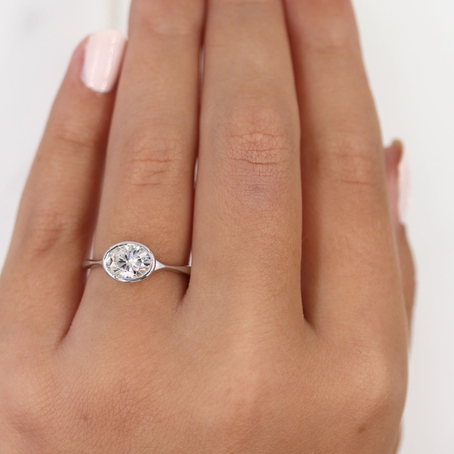 1.0 CT Oval Moissanite Diamond Bezel Solitaire Engagement Ring