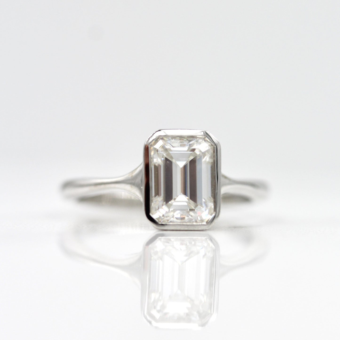 1.55 CT Emerald Moissanite Diamond Bezel Solitaire Engagement Ring