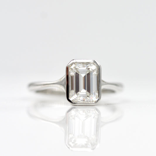 1.55 CT Emerald Moissanite Diamond Bezel Solitaire Engagement Ring