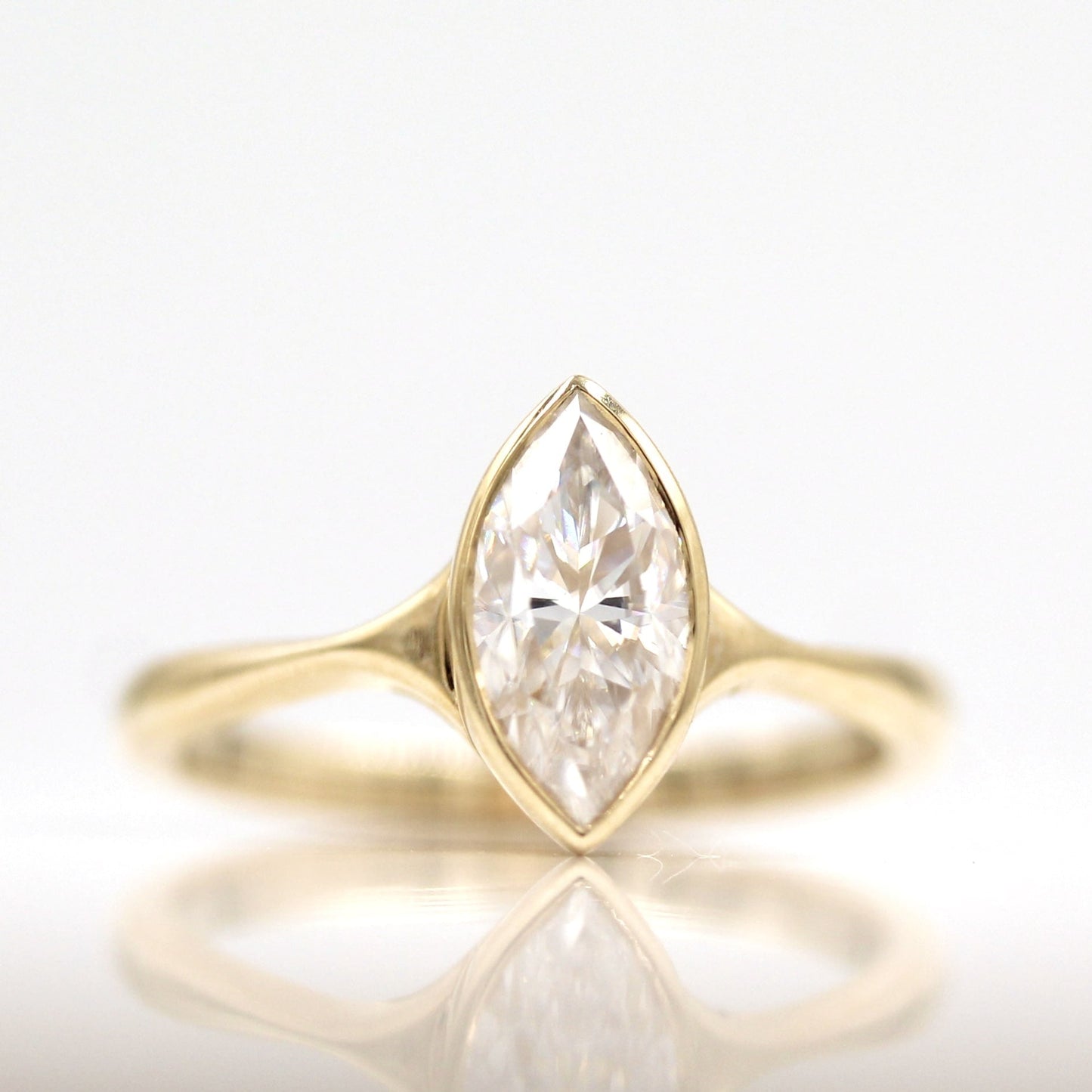 1.0 CT Marquise Moissanite Diamond Bezel Solitaire Engagement Ring