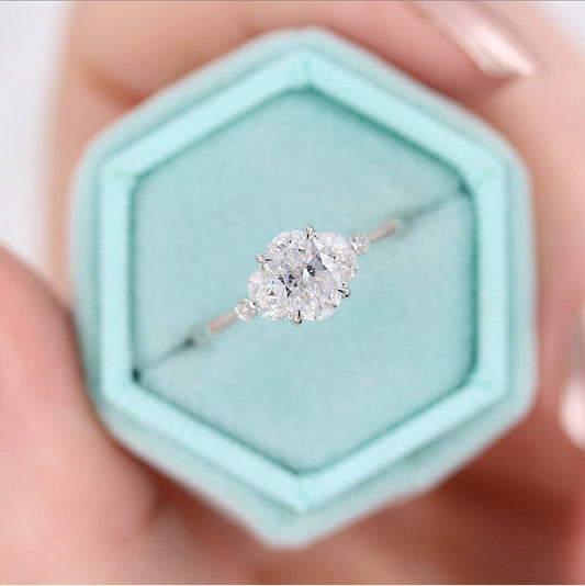 1.0 CT Oval Moissanite Diamond Cluster Engagement Ring
