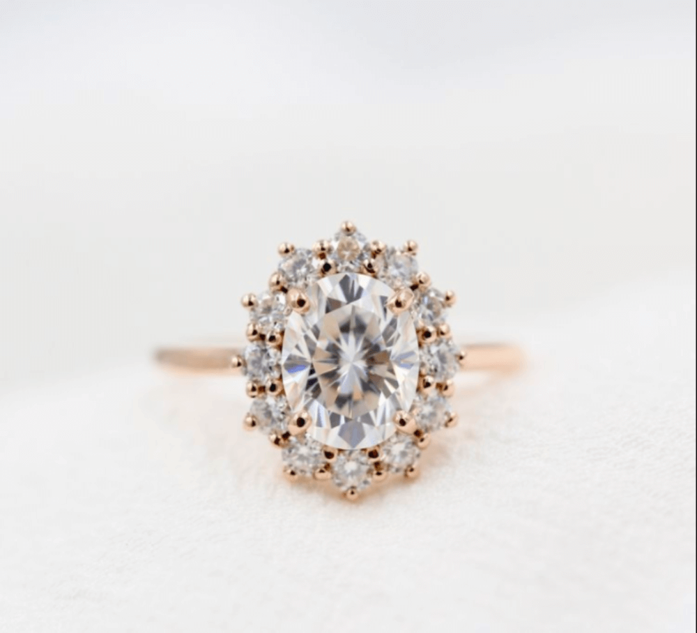 1.91 CT Oval Moissanite Diamond Halo Engagement Ring