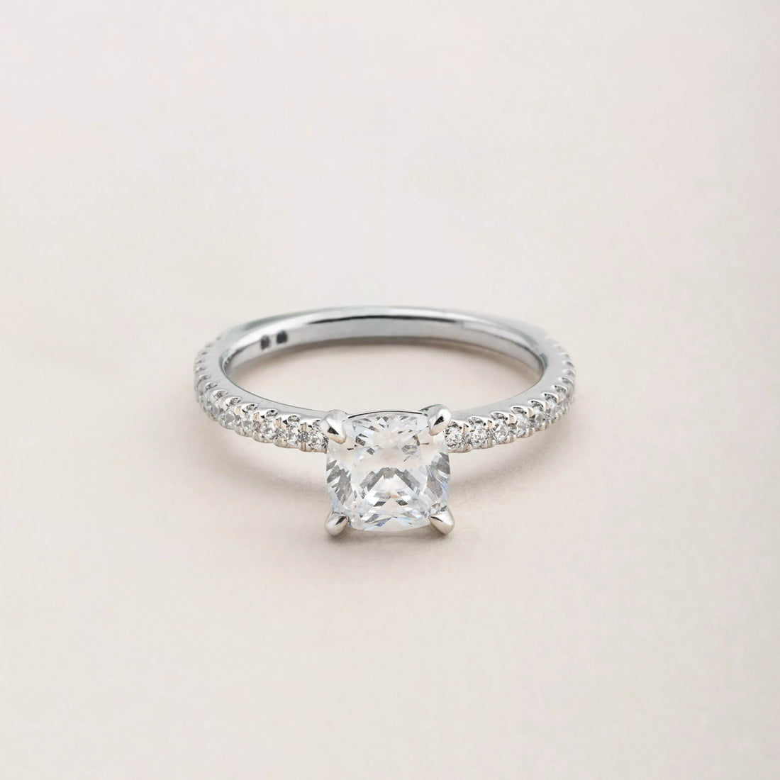 1.0 CT Cushion Cut Pave Moissanite Engagement Ring