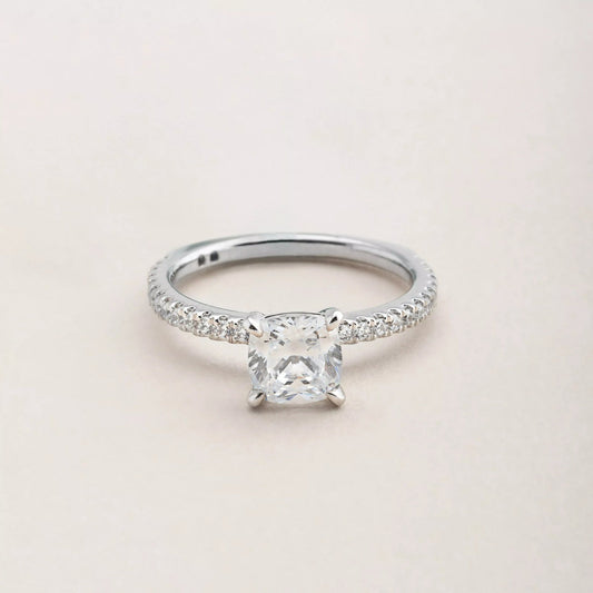 1.0 CT Cushion Cut Pave Moissanite Engagement Ring