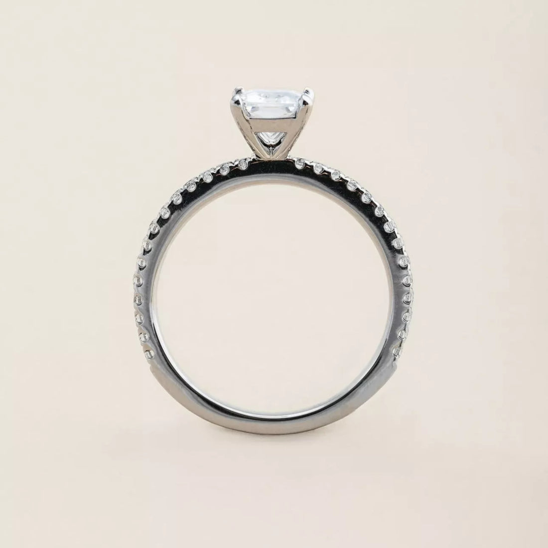 1.0 CT Radiant Cut Pave Moissanite Engagement Ring