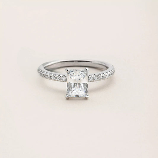 1.0 CT Radiant Cut Pave Moissanite Engagement Ring