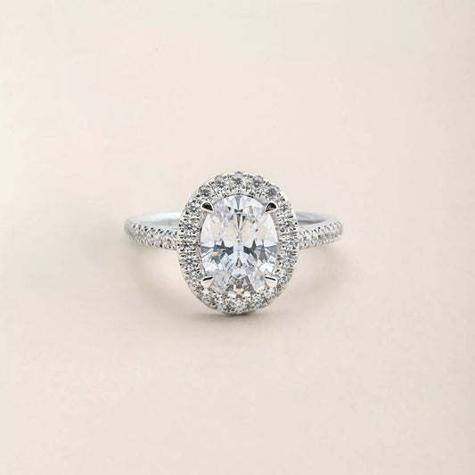2.0 CT Oval Cut Halo Pave Moissanite Engagement Ring