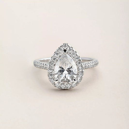 2.0 CT Pear Cut Halo Moissanite Engagement Ring