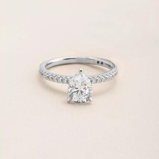 1.0 CT Pear Cut Pave Moissanite Engagement Ring